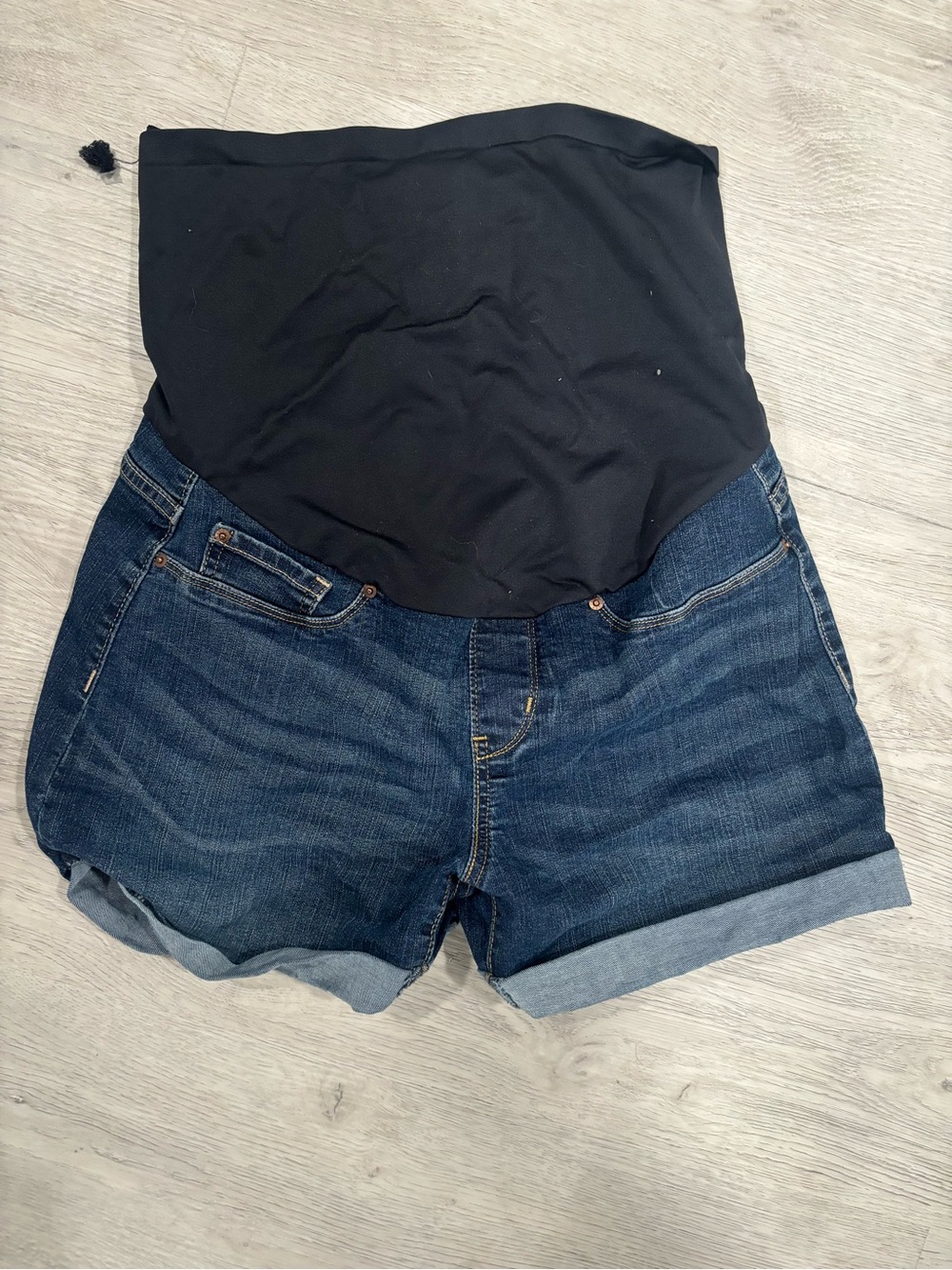 Signature by Levi Strauss Dark Blue Denim Maternity Shorts with Black Panel